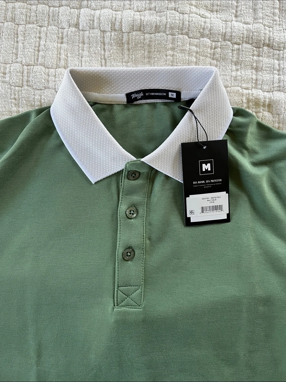 Waggle Golf Men's Green Polo Shirt with White Collar - M - Picture 2 of 5